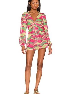 Beach Riot Womens 90's wave  Lori Romper Size Large Pink Green Yellow